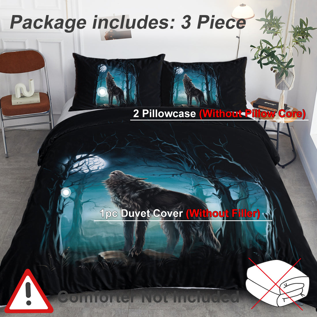 Watercolor wolf duvet cover set, photo 7
