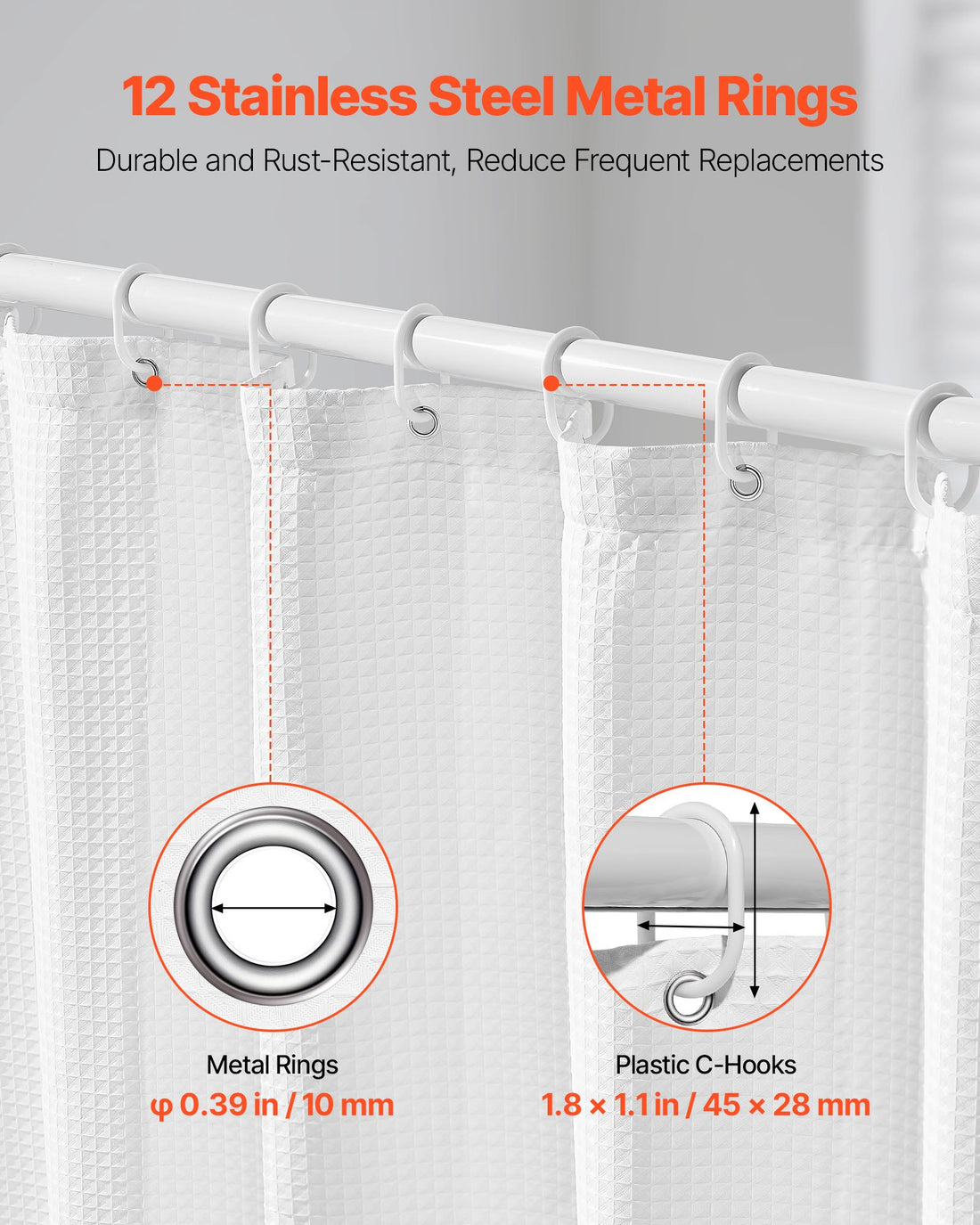 White waffle weave shower curtain, view 4