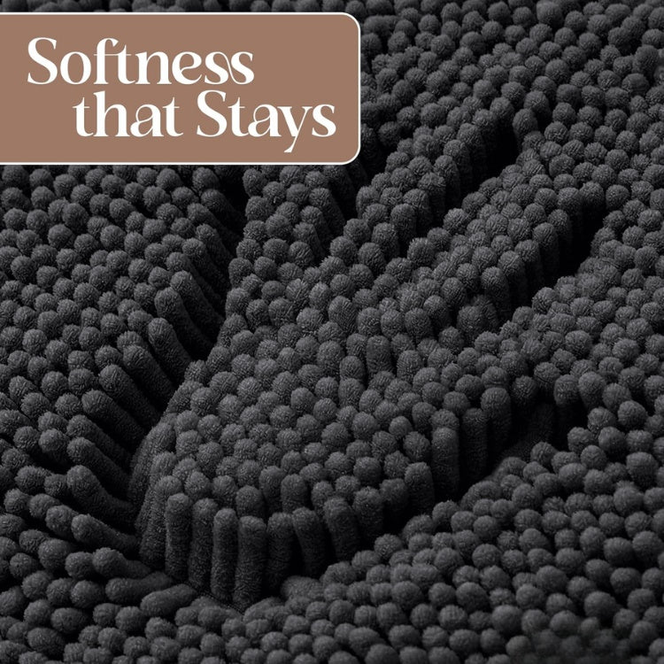 Charcoal gray chenille bath mat, view 5