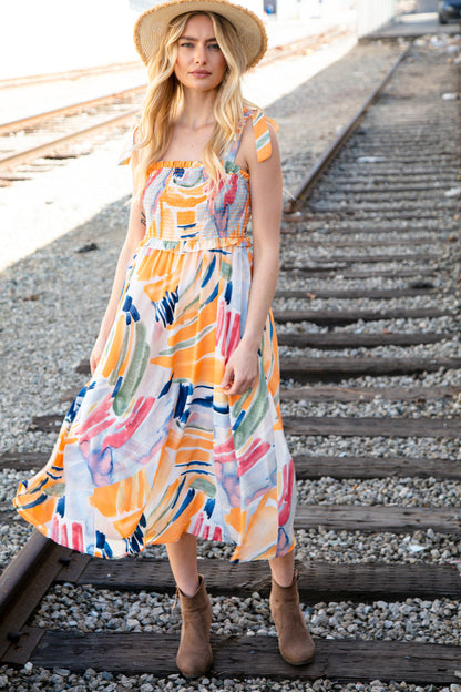 Multicolor Smocked Ruffle Maxi Dress