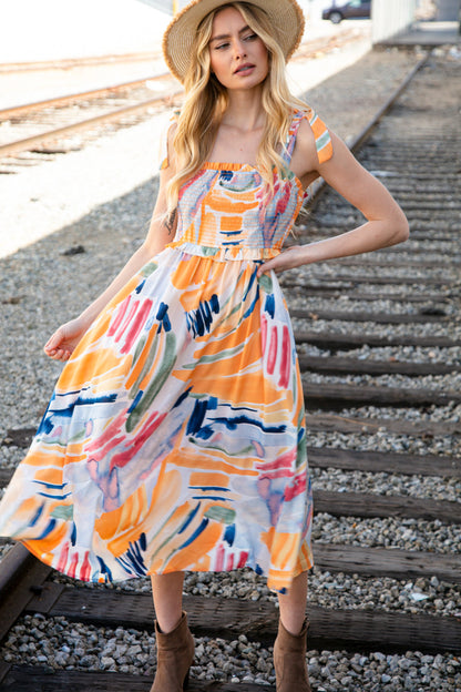 Multicolor Smocked Ruffle Maxi Dress
