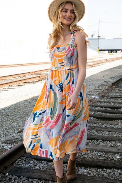 Multicolor Smocked Ruffle Maxi Dress
