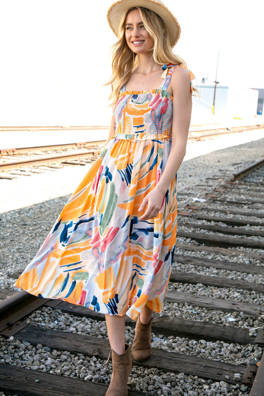 Multicolor Smocked Ruffle Maxi Dress