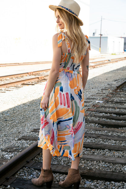 Multicolor Smocked Ruffle Maxi Dress
