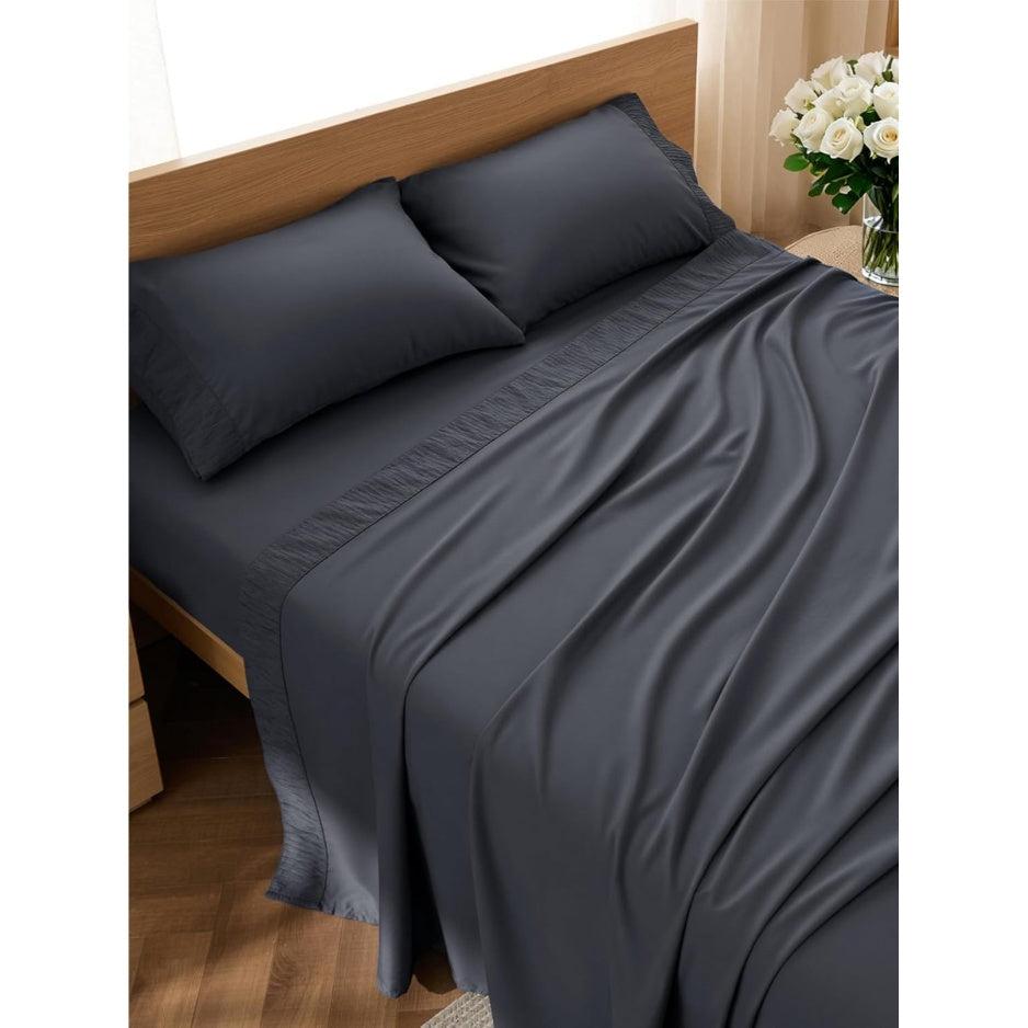 Dark grey cooling queen sheet set, view 2