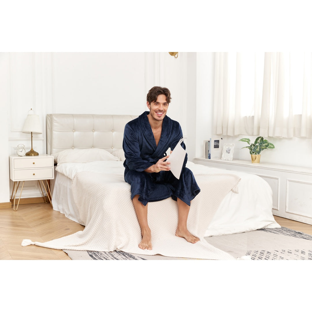 Men's plush long robe, view 4