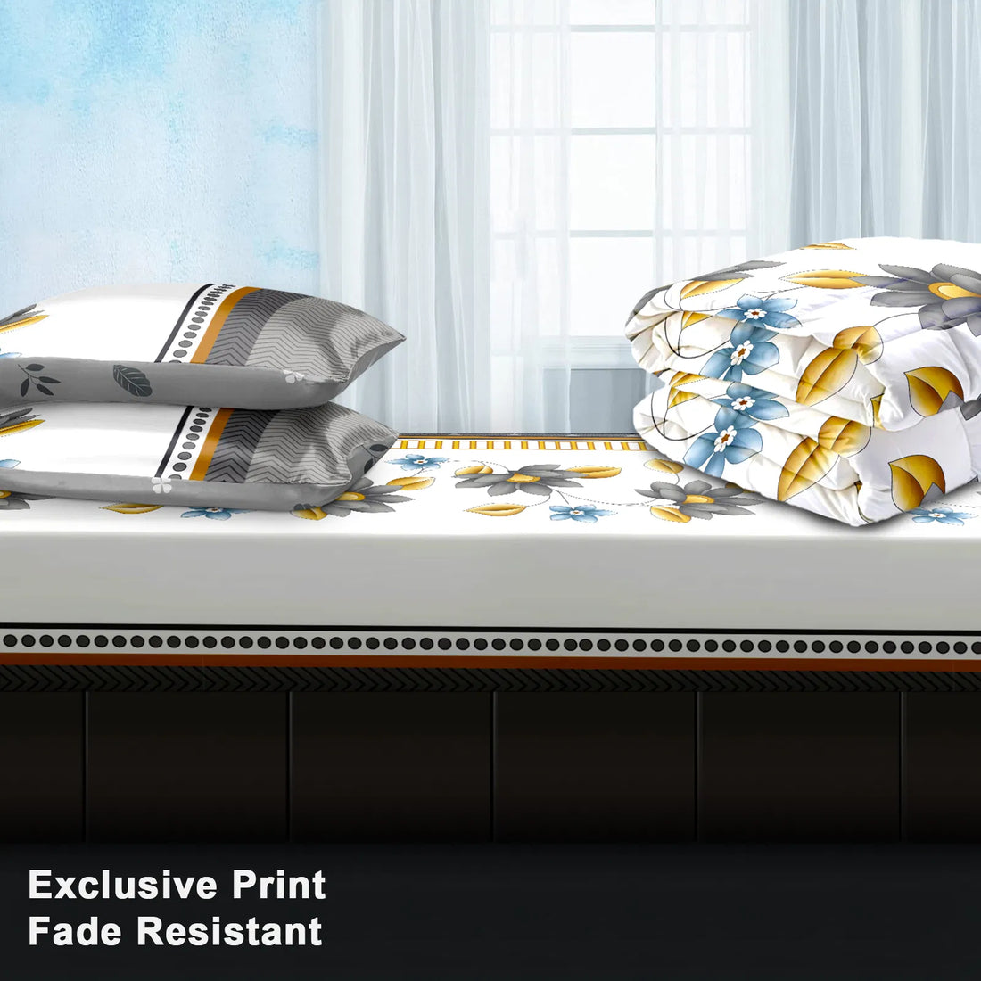 Grey and white floral duvet cover set, view 10