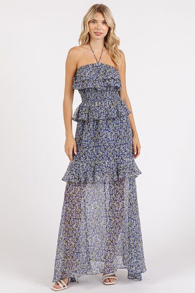 Ruffled Floral Halter Maxi Dress