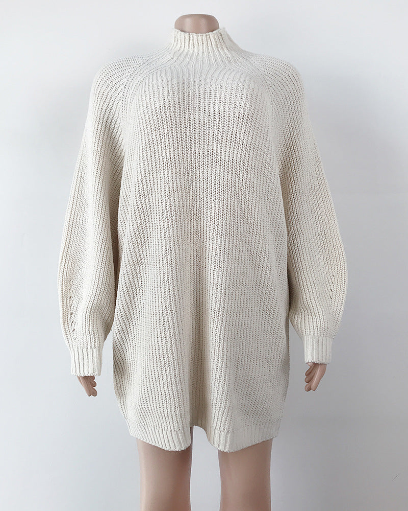 Real photo of the apricot turtleneck sweater dress on a mannequin, front