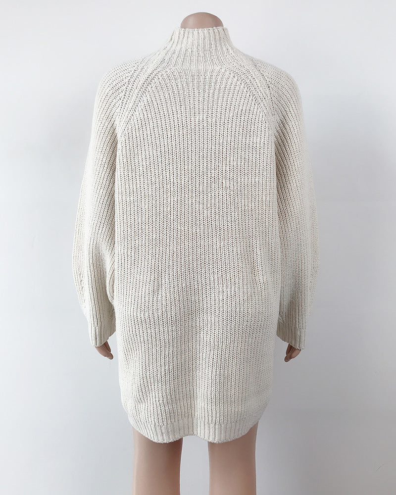 Real photo of the apricot turtleneck sweater dress on a mannequin, back