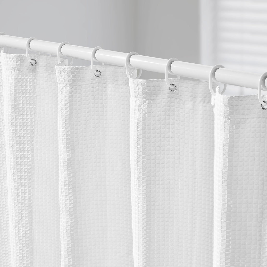 White waffle weave shower curtain