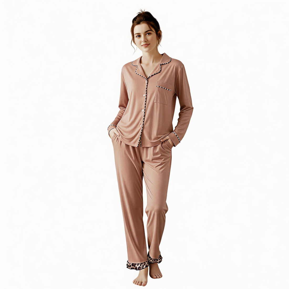 Women's cotton long sleeve pajama set, view 11