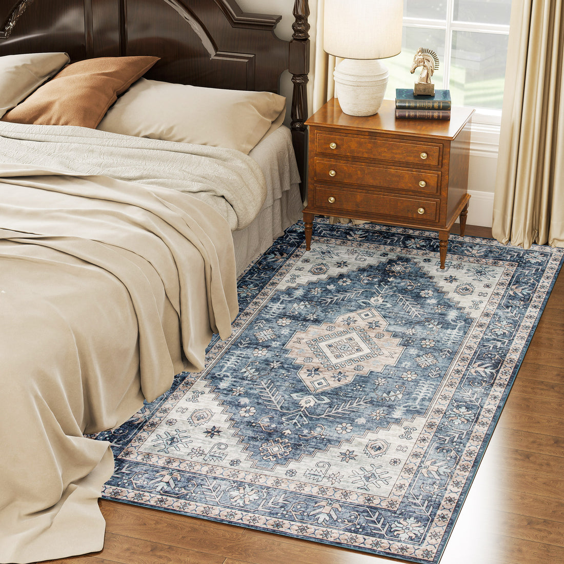 Blue vintage washable area rug, view 8