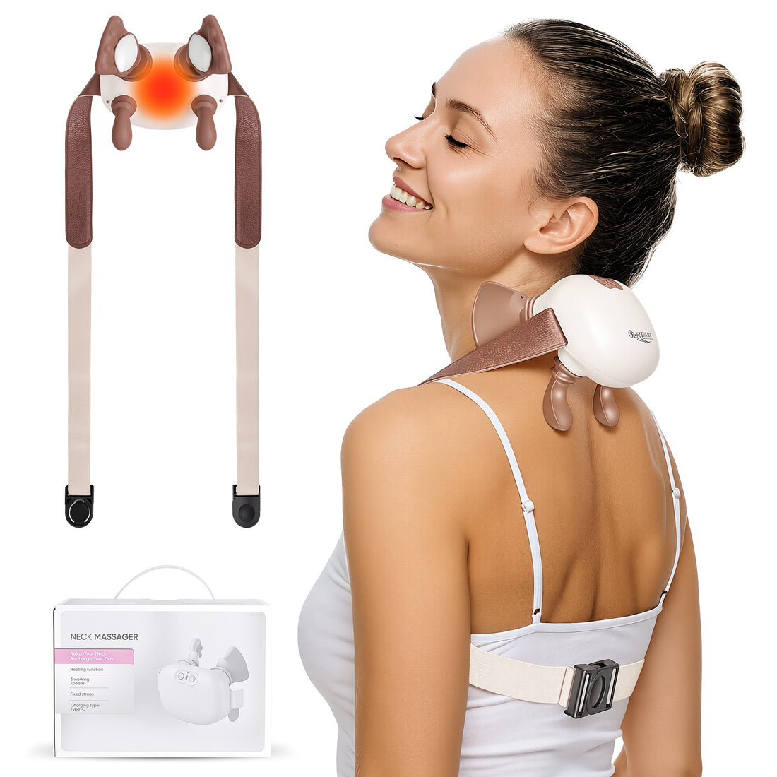 Cordless shiatsu neck massager with heat