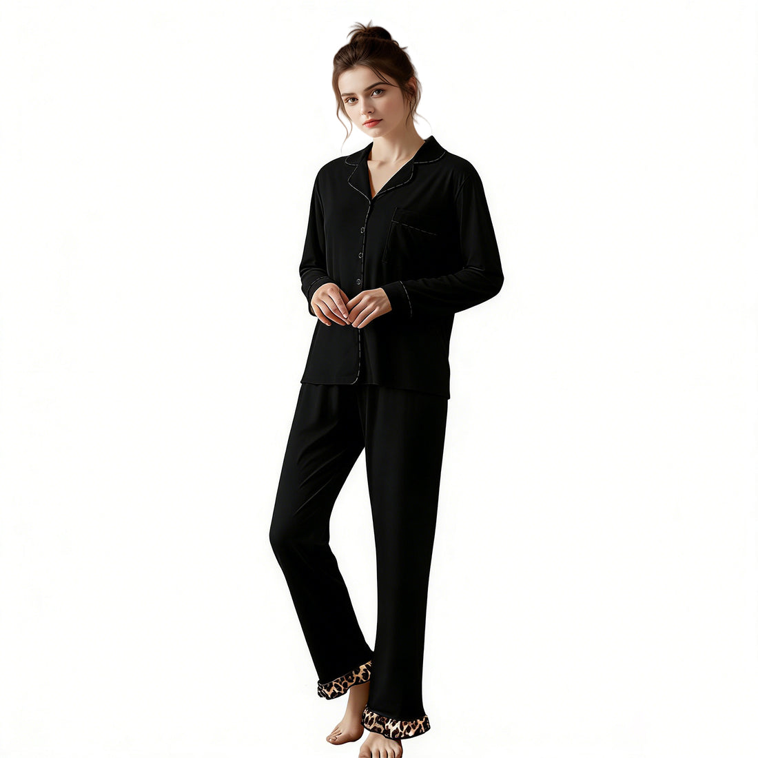Women's cotton long sleeve pajama set, view 7