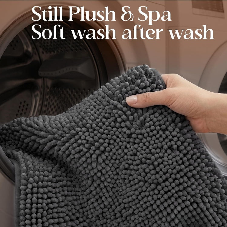 Charcoal gray chenille bath mat, view 2