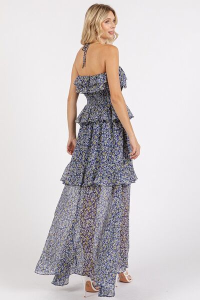 Ruffled Floral Halter Maxi Dress