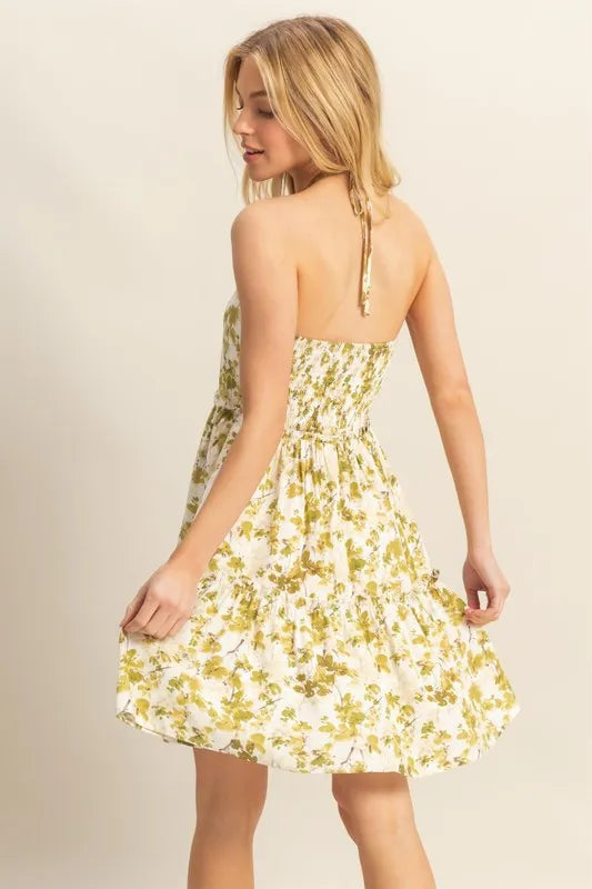 Floral Halter Tiered Mini Dress