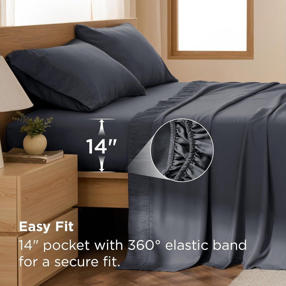 Dark grey cooling queen sheet set, view 4