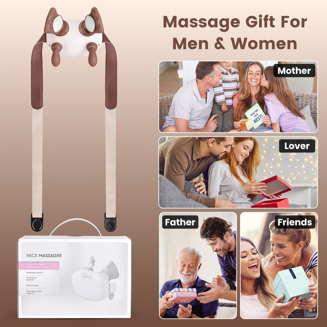 Cordless shiatsu neck massager with heat, view 3