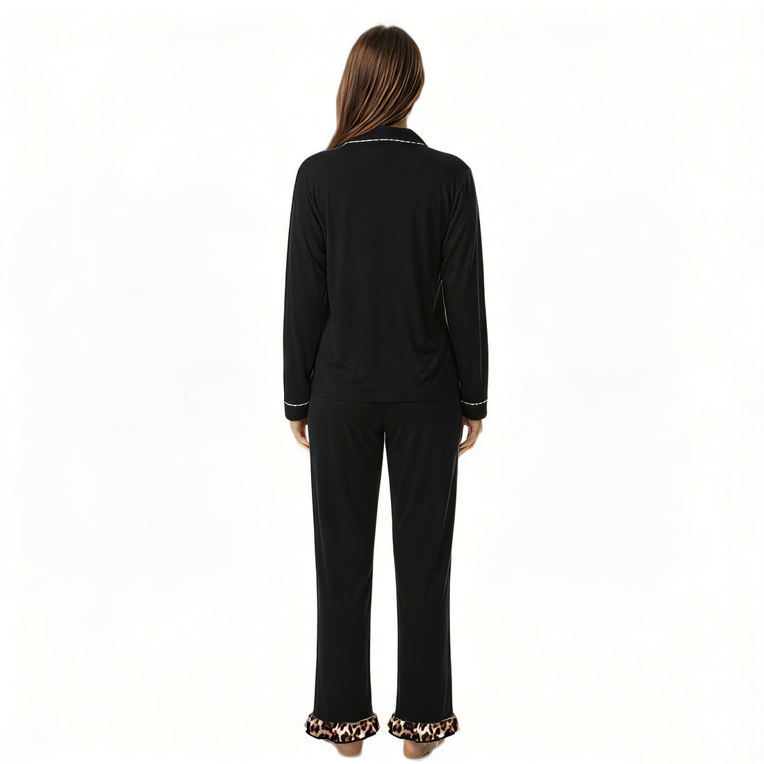 Women's cotton long sleeve pajama set, view 3