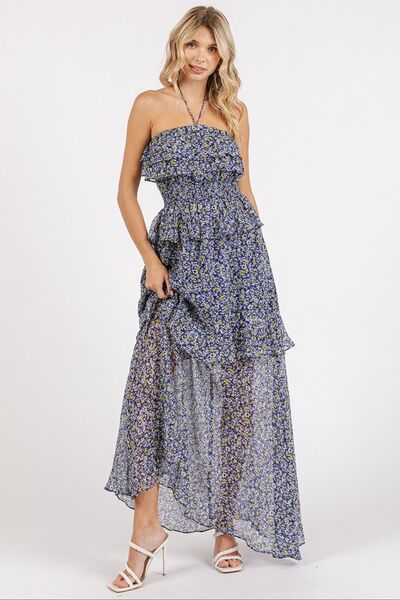 Ruffled Floral Halter Maxi Dress