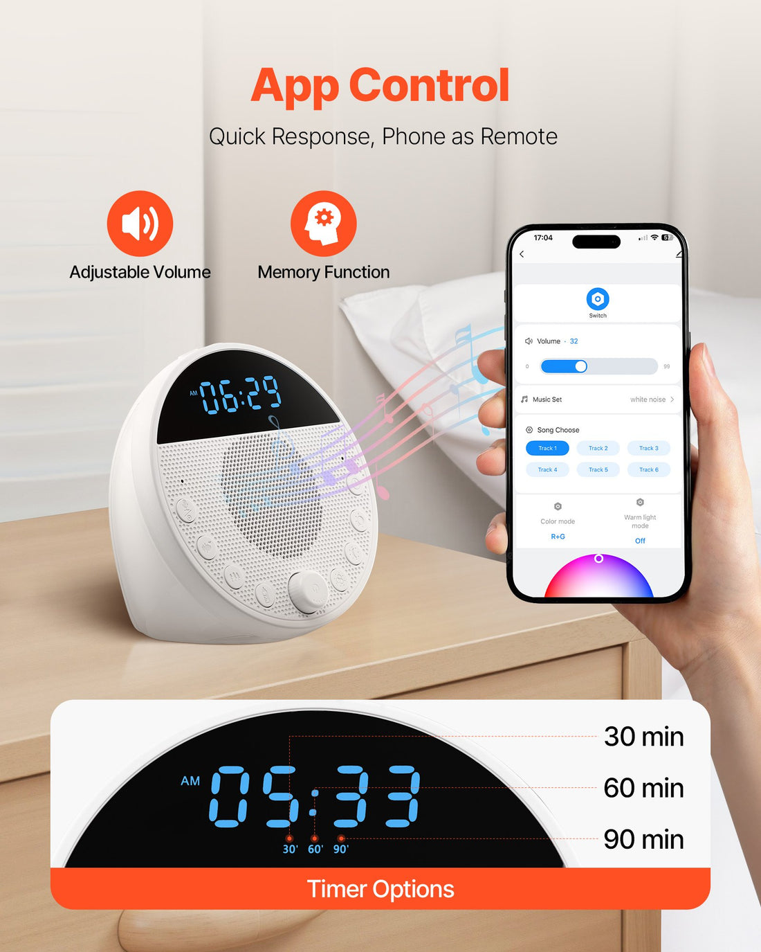 White noise sound machine with night light, view 2