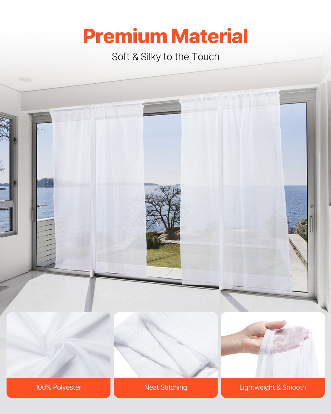 White sheer curtains, 2 panels, view 2