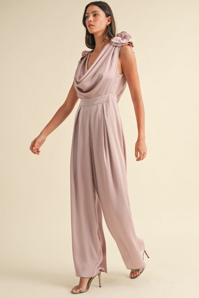 3D Floral Cowl Neck Jumpsuit