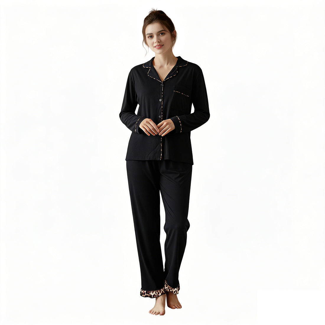 Women's cotton long sleeve pajama set, view 10
