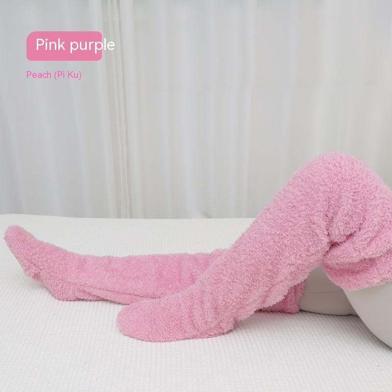 Pink over-the-knee fuzzy socks