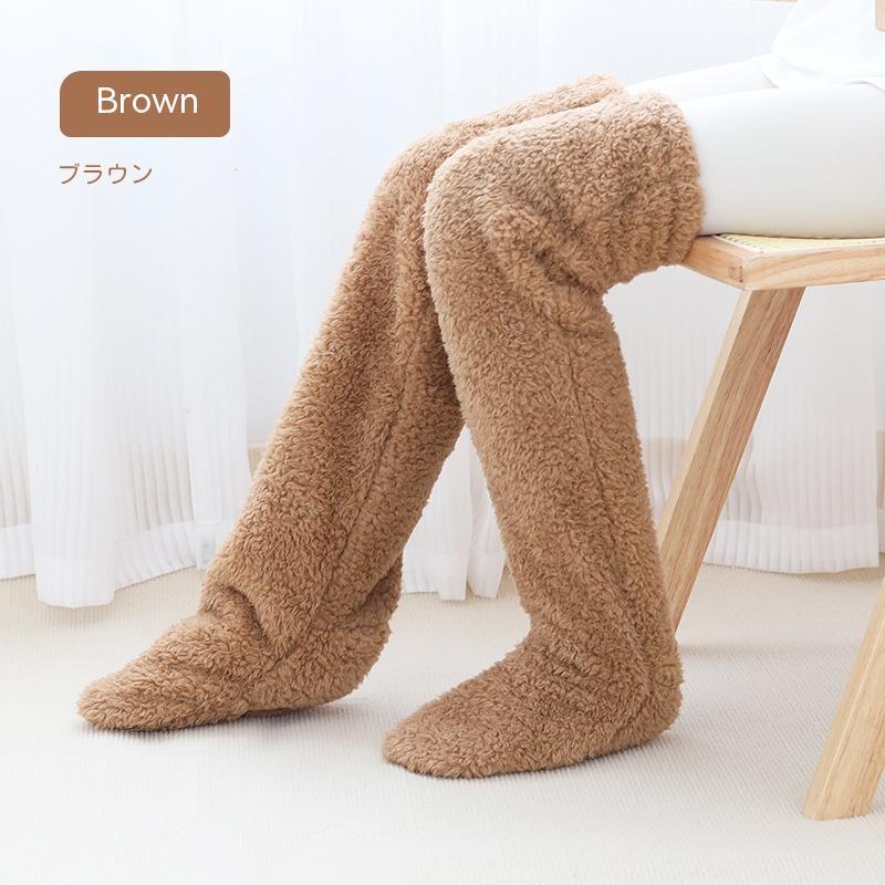 Brown over-the-knee fuzzy socks