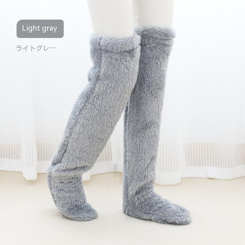 Light gray over-the-knee fuzzy socks
