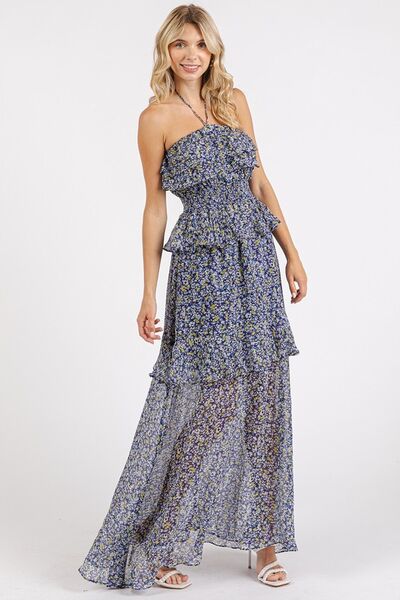 Ruffled Floral Halter Maxi Dress