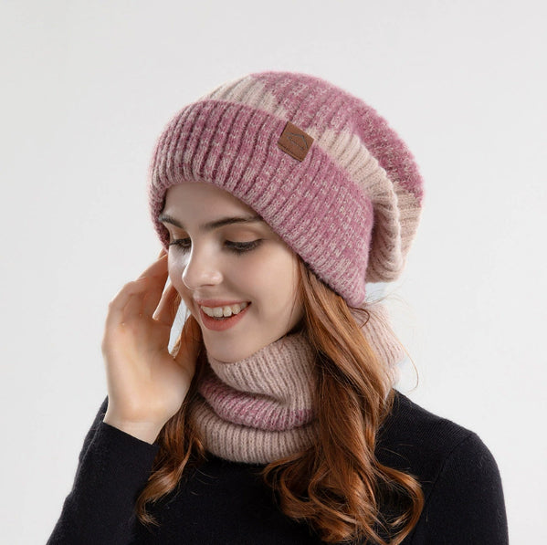 Slouchy knit beanie and neck warmer set