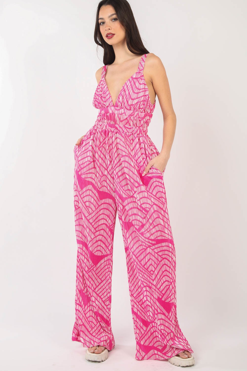 Printed Pleated Wide Leg Jumpsuit