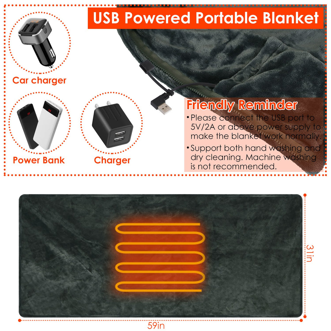 USB heated throw blanket, photo 4