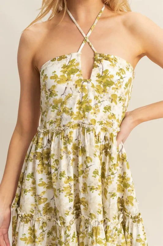 Floral Halter Tiered Mini Dress
