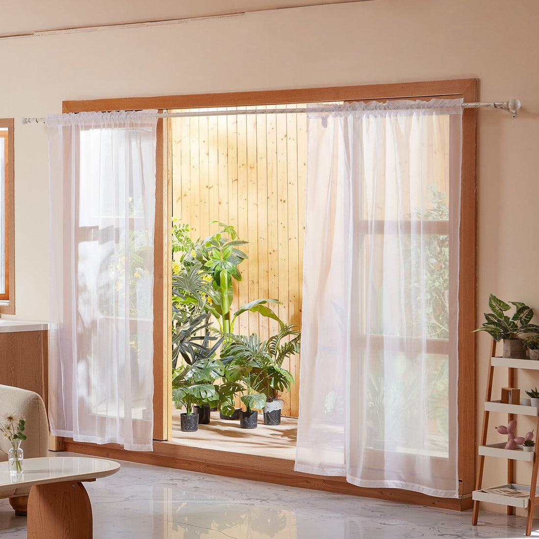 White sheer curtains, 2 panels