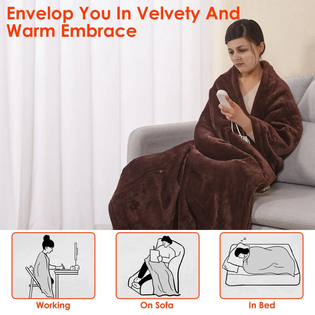 Coffee electric heated flannel throw, view 3