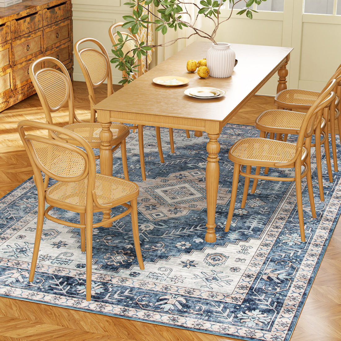 Blue vintage washable area rug, view 9