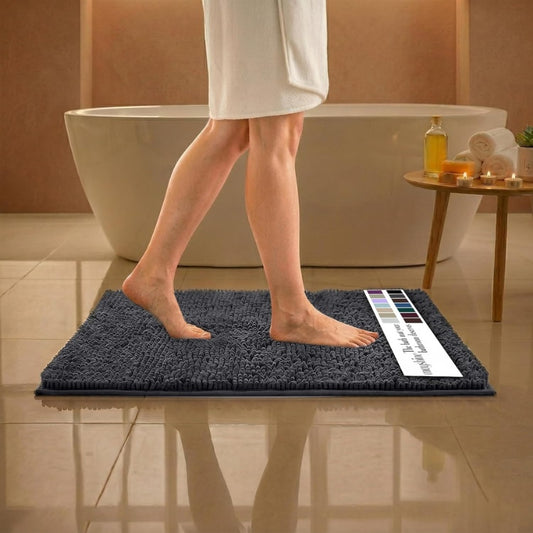 Charcoal gray chenille bath mat