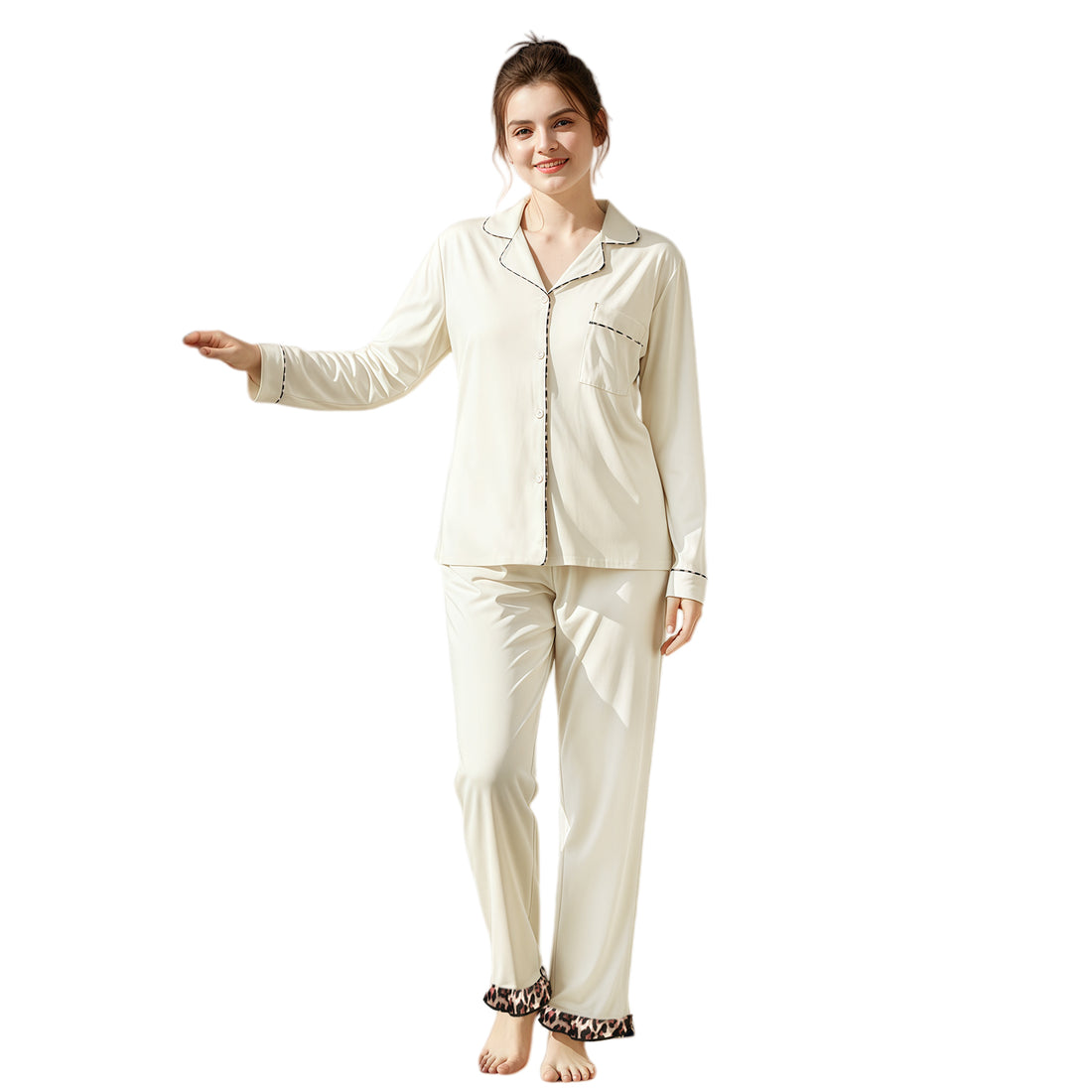 Women's cotton long sleeve pajama set, view 9