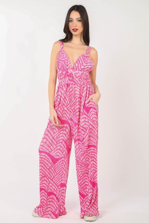 Printed Pleated Wide Leg Jumpsuit