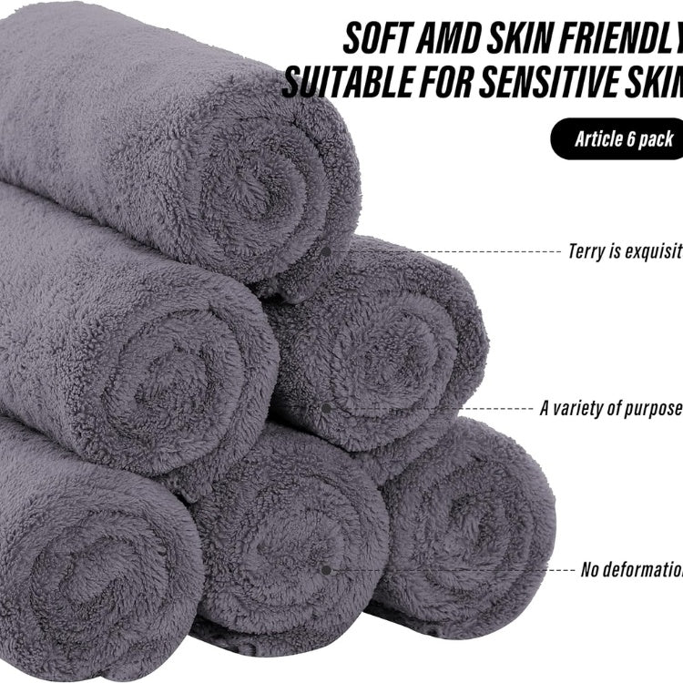 Gray coral velvet hand towels, 6 pack, view 3