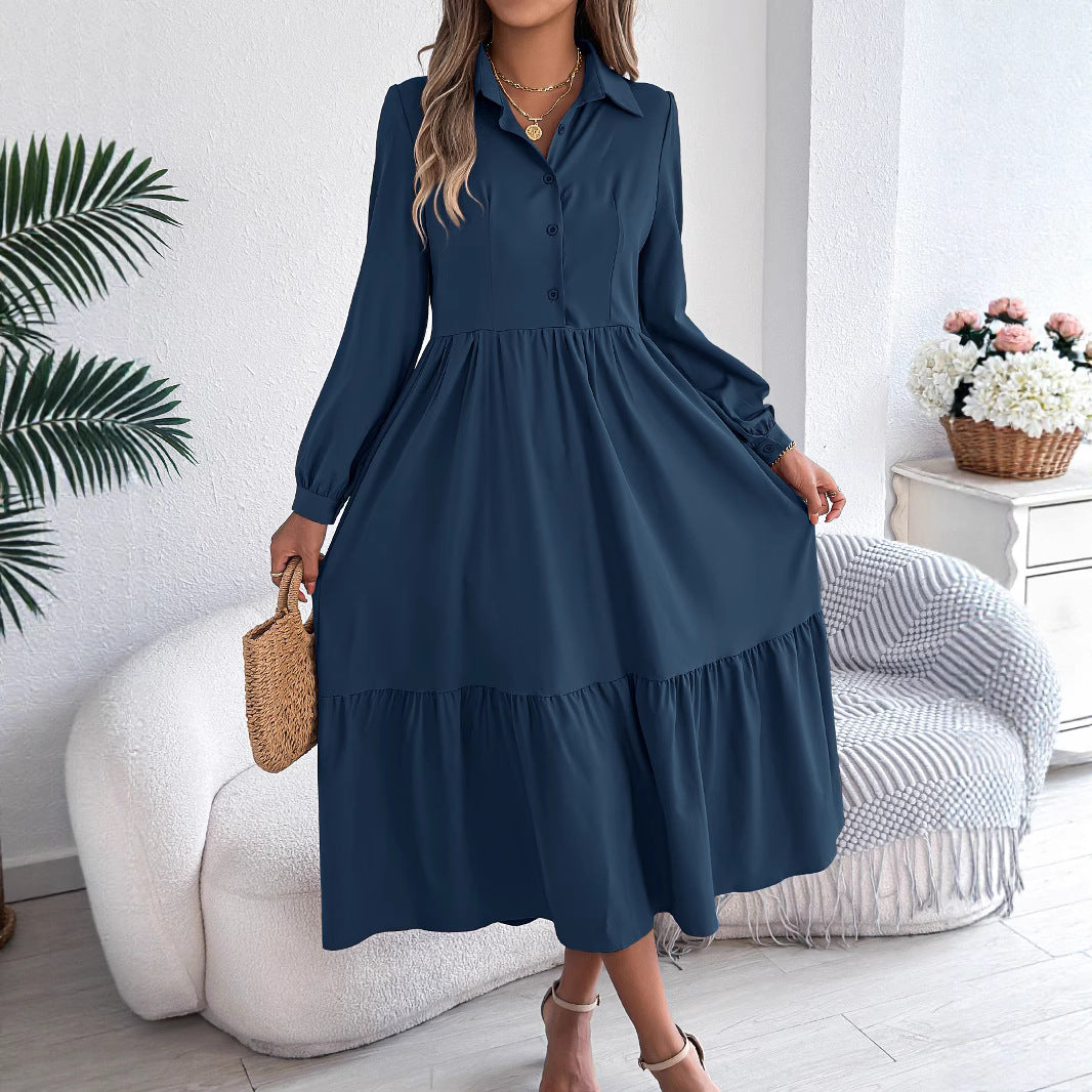 Navy blue tiered shirt dress