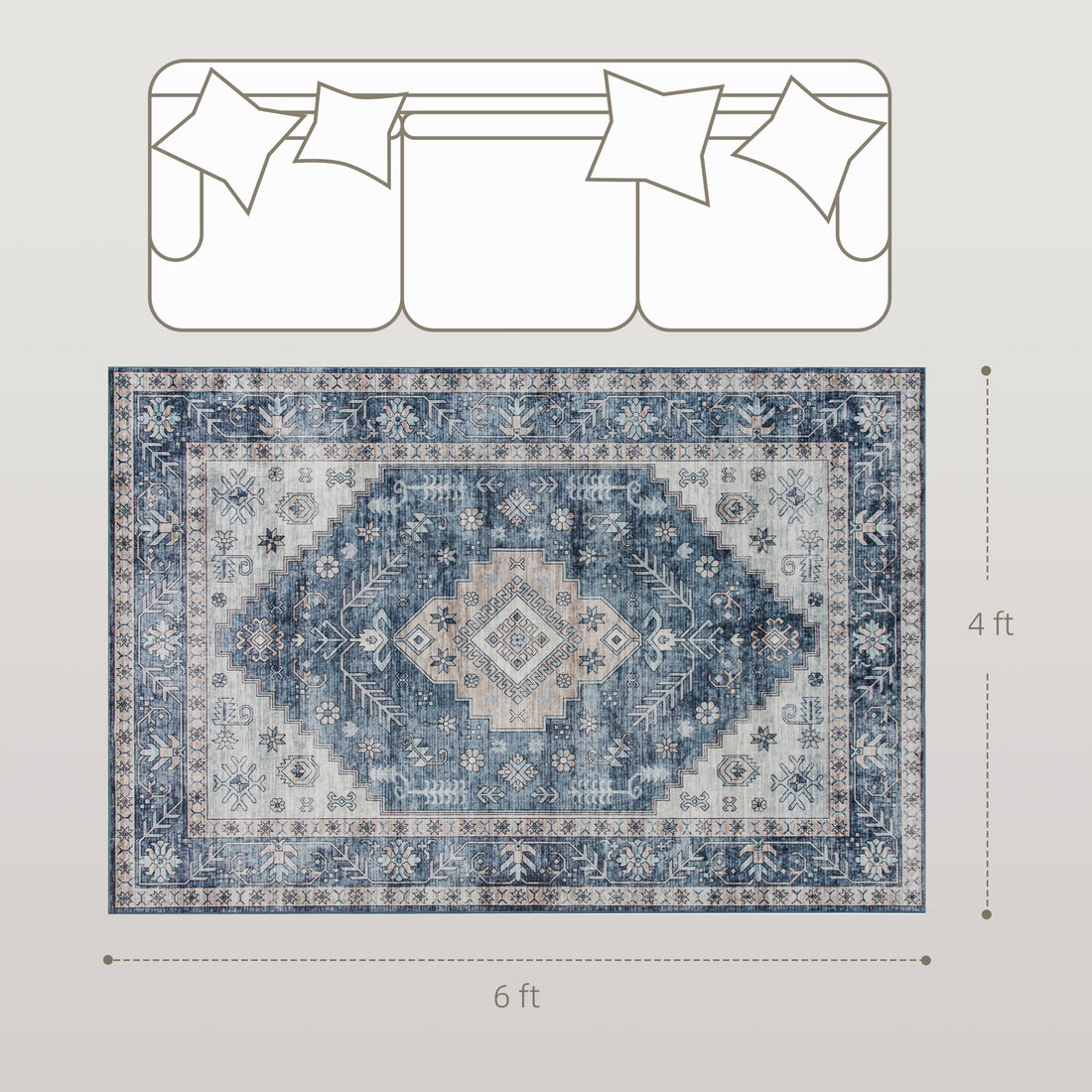Blue vintage washable area rug, view 7