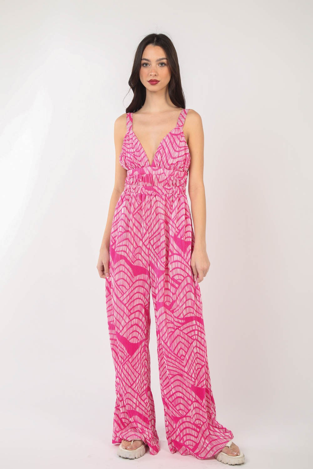 Printed Pleated Wide Leg Jumpsuit
