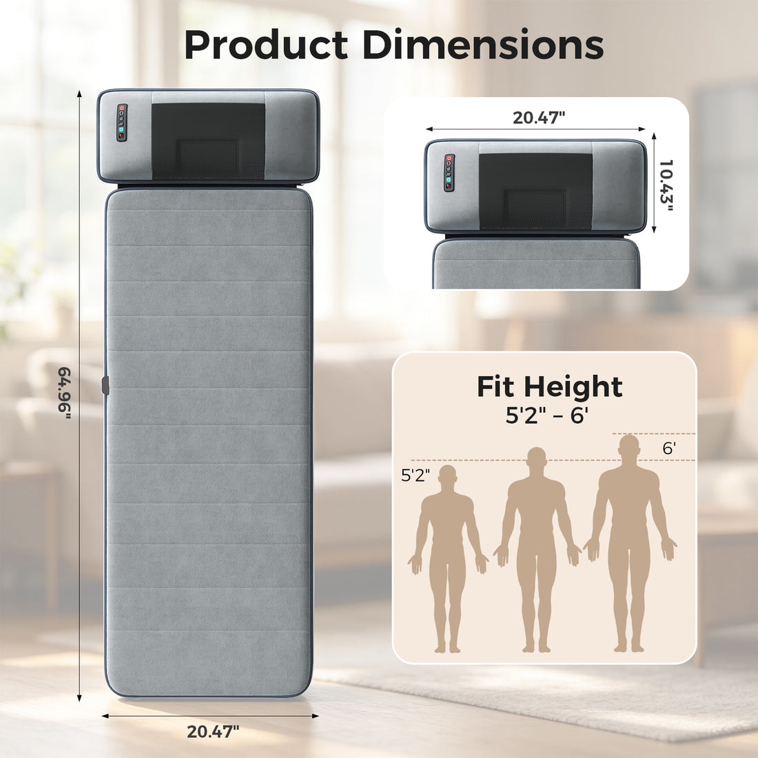 Gray full body massage mat with heat, view 2