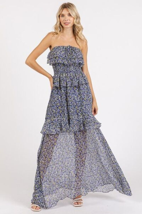 Ruffled Floral Halter Maxi Dress